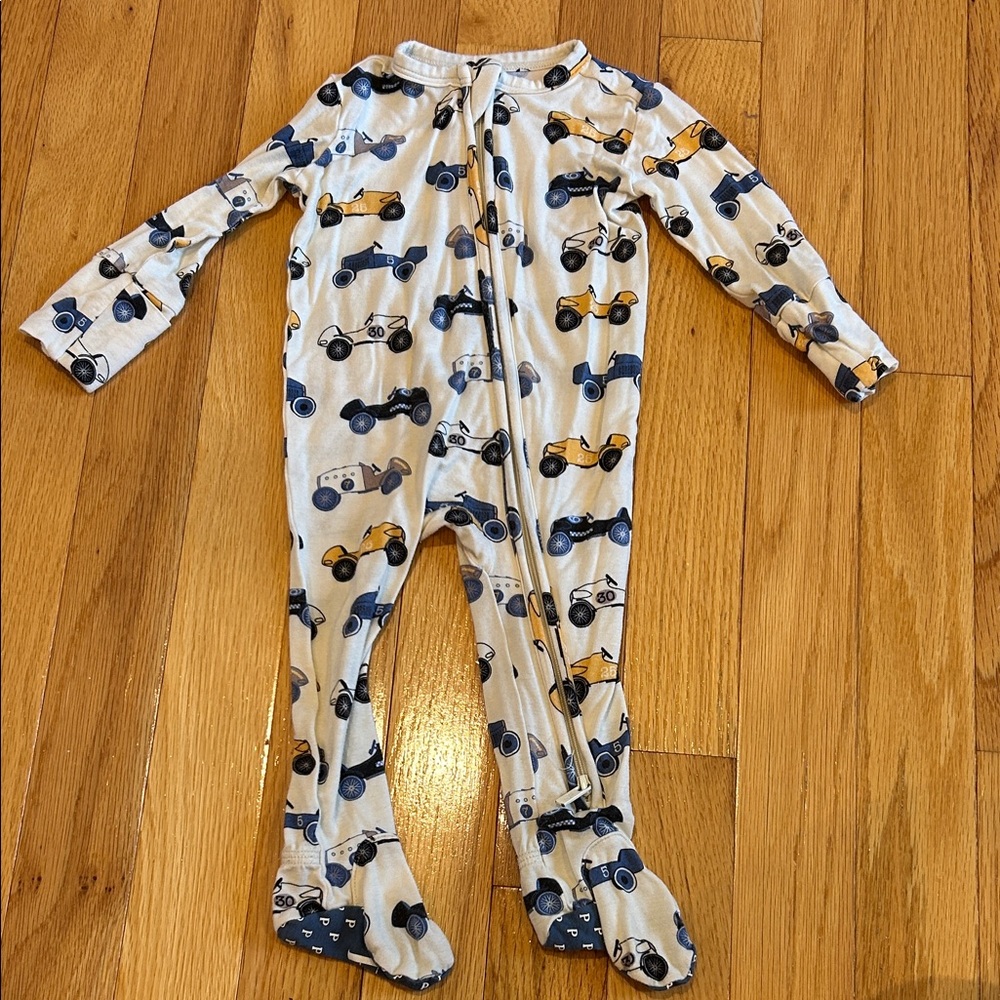 Posh Peanut Car Print Footie Sleeper Pjs - Navy and Mustard (Miles print)